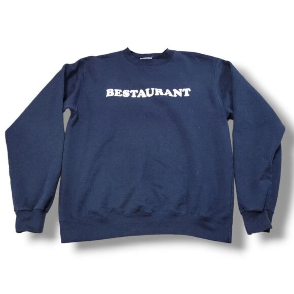 Burgerlords Bestaurant Sweatshirt Size Medium Champion Authentic Sweater Blue - Picture 1 of 7